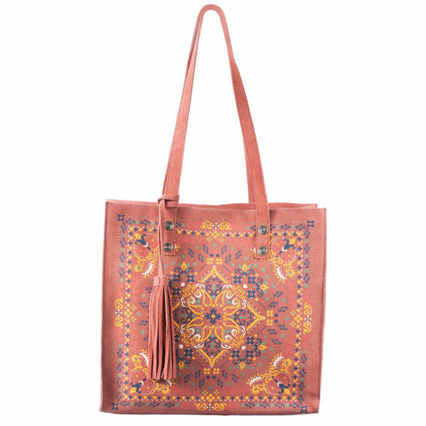 Scully Womens Artisan Print Carryall Pink Leather 13x13x4.5in Tote Bag