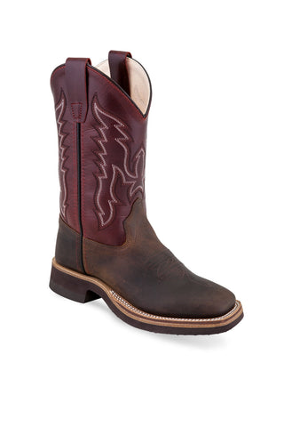 Old West Burgundy/Brown Youth Boys Leather Western Cowboy Boots 7D
