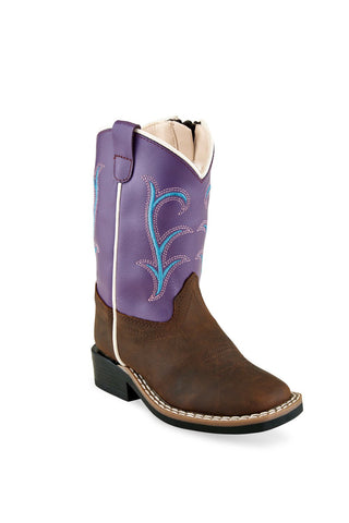 Old West Purple/Brown Toddler Girls Leather Cowboy Boots 6D