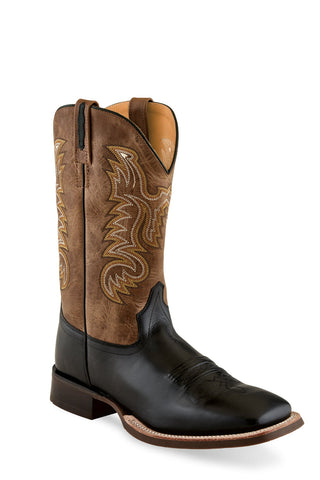 Old West Brown/Black Mens Leather 9in Cowboy Boots 10.5D