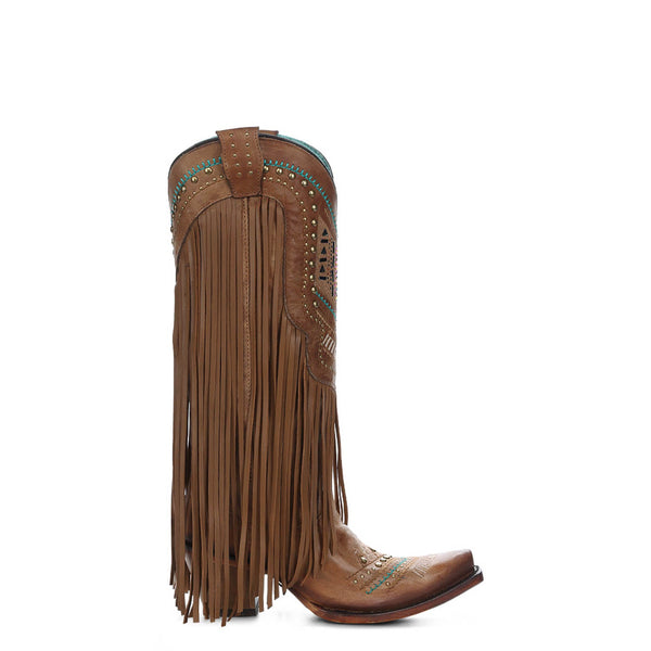 Corral Boots Womens Leather Crystal Fringe Tan Cowgirl – The