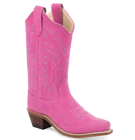 Old West Kids Girls Snip Toe Pink Leather 8in Cowboy Boots