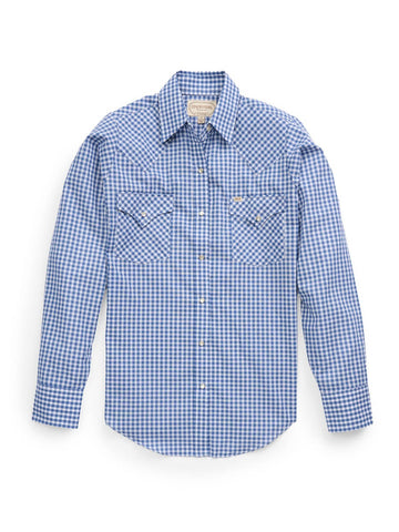 Ely and Walker Womens Granddaddy Gingham Snap Blue Poly/Cotton L/S Shirt