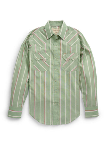 Ely and Walker Womens Granddaddy Striped Sage Brush Poly/Cotton L/S Shirt
