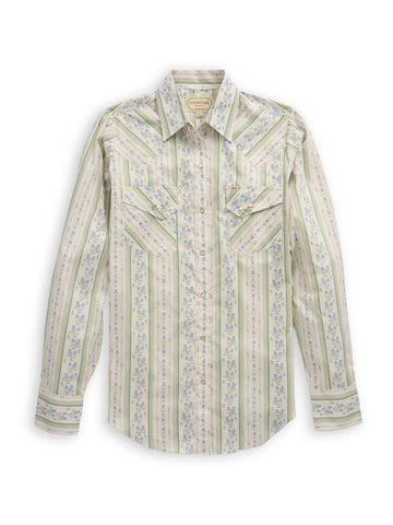 Ely and Walker Womens Granddaddy Bluebonnet Stripe Ecru 100% Cotton L/S Shirt