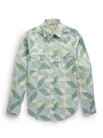 Ely and Walker Womens Granddaddy Quilt Print Sage Brush 100% Cotton L/S Shirt