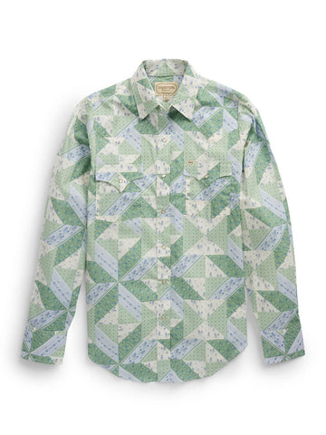 Ely and Walker Womens Granddaddy Quilt Print Sage Brush 100% Cotton L/S Shirt