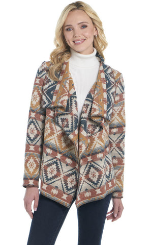 Cripple Creek Womens Open Front Blanket Wrap Navajo Sky 100% Polyester Jacket