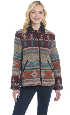 Cripple Creek Womens Navajo Blanket Contrast Trim Merlot 100% Polyester Coat