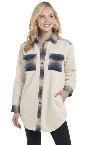 Cripple Creek Womens Snap Faux Shearling Shirt Pearl 100% Polyester Jacket