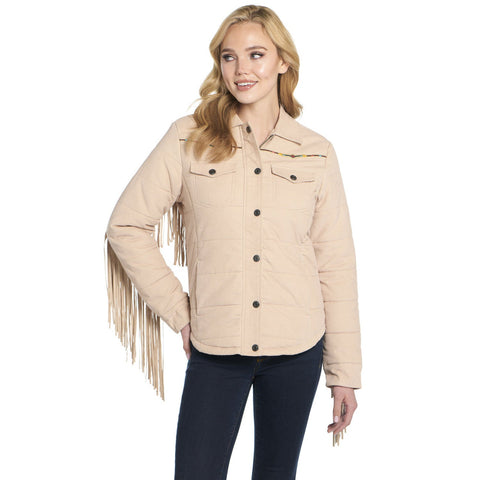 Cripple Creek Womens Quilted Micro-Cord Fringe Bedrock 100% Cotton Jacket