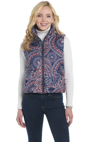 Cripple Creek Womens Zip Front Paisley Print Navy Multi Polyester Softshell Vest