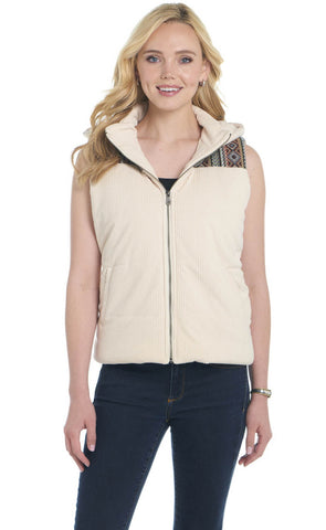 Cripple Creek Womens Zip Front Hooded Cord Blanket Natural Cream Polyester Vest
