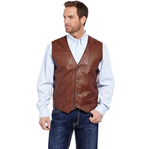 Cripple Creek Mens Flannel Lined Whiskey Faux Leather Faux Leather Vest