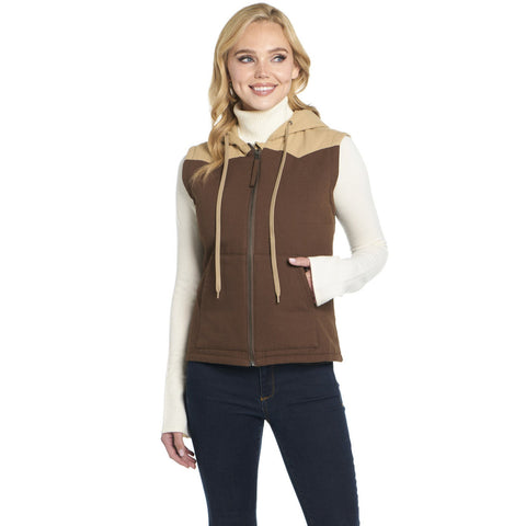 Cripple Creek Womens Two-Toned Hooded CCP English Walnut 100% Cotton Vest