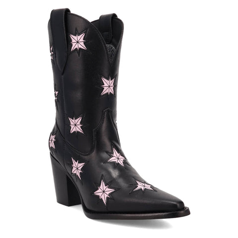 Dingo Womens Starburst Black Leather 9in Cowboy Boots