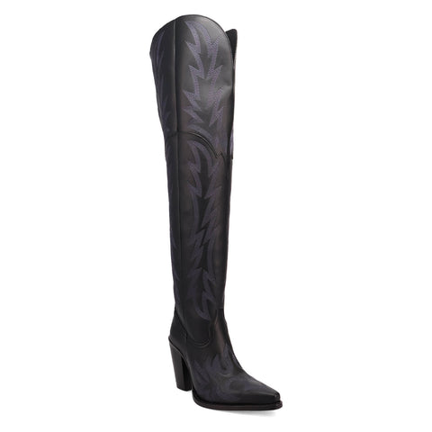 Dingo Womens Diva Black Leather 22in Cowboy Boots 10 M