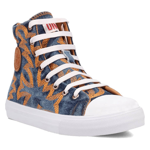 Dingo Womens Game Day Blue/Gold Denim High Top Sneakers Shoes
