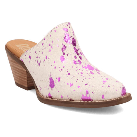Dingo Womens Cash Cow Fuchsia Hair-on-Hide 2.5in Heel Mules Shoes