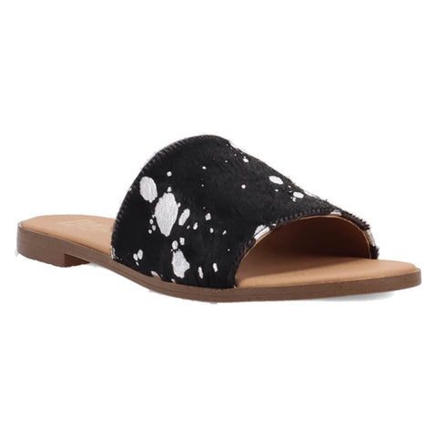 Dingo Womens Moo Moo Black Hair-on-Hide Sandals Shoes