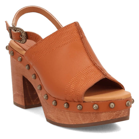 Dingo Womens Clover Wooden Russet Leather Stud Sandals Shoes