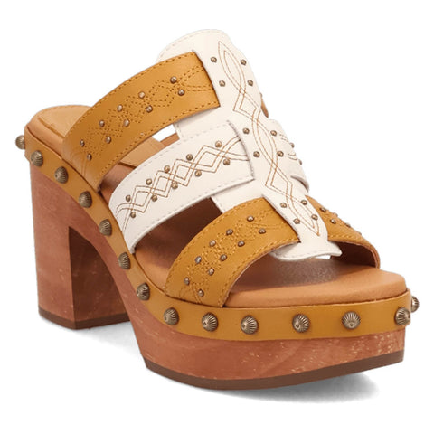 Dingo Womens Chateau Wooden Plantain Leather Stud Sandals Shoes