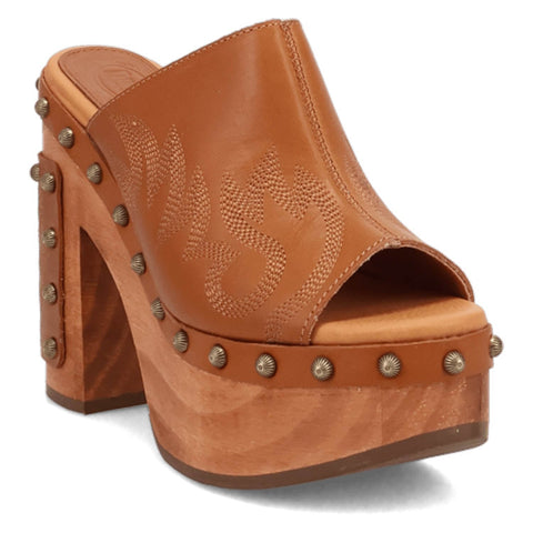 Dingo Womens Free Spirit Wooden Tan Leather Stud Sandals Shoes 7.5 M