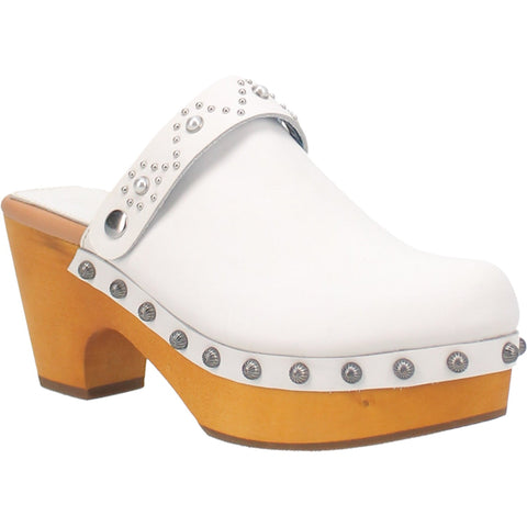 Dingo Womens Deadwood White Leather Studs Clogs Shoes 9.5 M