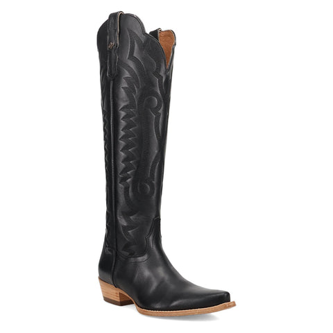 Dan Post Womens Heartland Black Leather 18in Zip Cowboy Boots