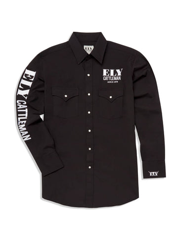 Ely and Walker Mens Rodeo Western Logo Black Poly/Cotton L/S Shirt