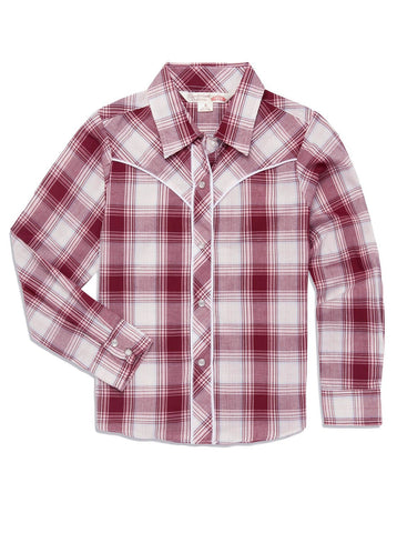 Ely and Walker Kids Girls Western Plaid With Piping Rust Poly/Cotton L/S Shirt