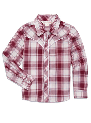 Ely and Walker Kids Girls Western Plaid With Piping Rust Poly/Cotton L/S Shirt