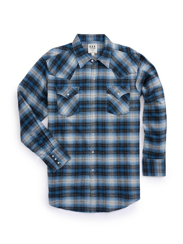 Ely and Walker Mens Western Flannel Plaid Blue 100% Cotton L/S Shirt