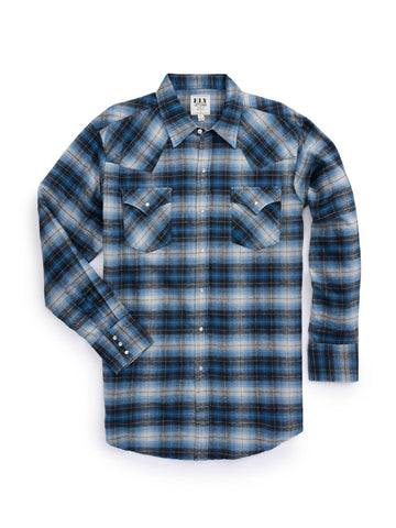 Ely and Walker Mens Western Flannel Plaid Blue 100% Cotton L/S Shirt