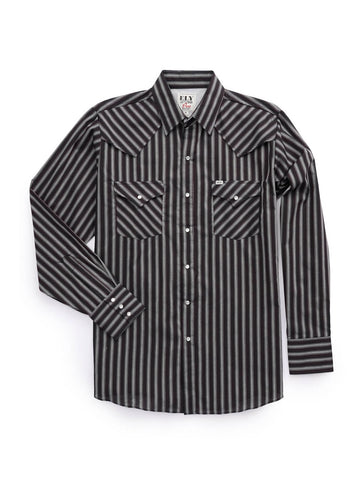 Ely and Walker Mens Pro Stripe Vented Western Black/Grey Poly/Cotton L/S Shirt