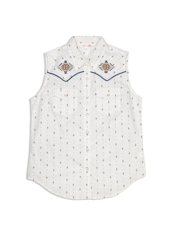 Ely and Walker Womens Aztec Diamond Print White 100% Cotton S/L Shirt