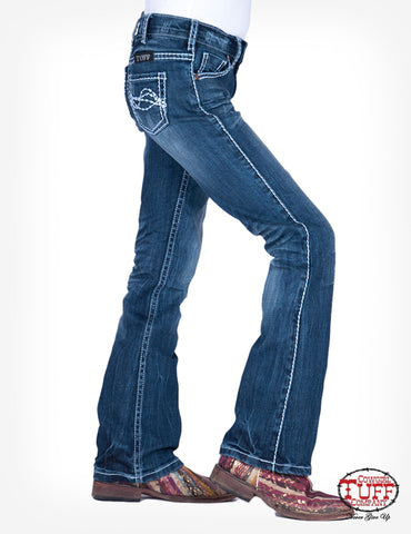 Cowgirl Tuff Girls Medium Wash Cotton Blend Jeans Edgy Bootcut