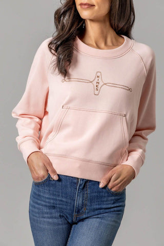 Kimes Ranch Womens Gracie Cropped Crewneck Pink Cotton Blend Sweatshirt
