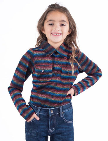 Cowgirl Tuff Kids Girls Shimmery Rainbow Multi-Color Nylon L/S Shirt