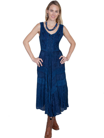 Scully Honey Creek Womens Full Length Dress Blue 100% Rayon Lace Up S