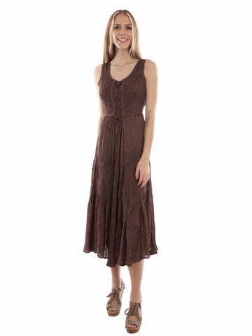 Scully Womens Honey Creek Full Length Chocolate 100% Rayon S/L Dress XL
