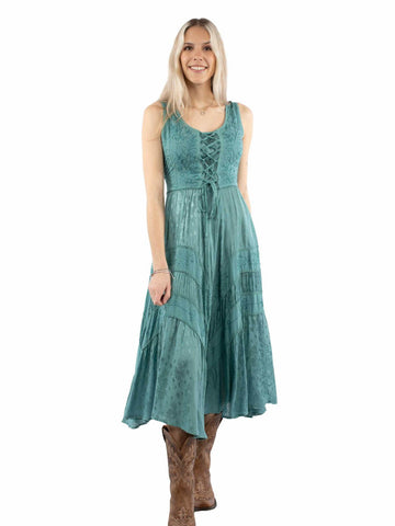 Scully Womens Honey Creek Full Length Teal 100% Rayon S/L Dress L