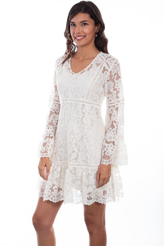Scully Womens Ivory Cotton Blend Lace L/S Dress L