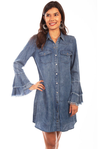Scully Womens Denim 100% Cotton Western Shirt L/S Dress M