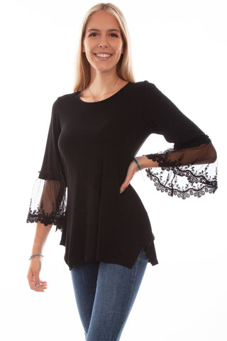 Scully Womens Tulle Crochet Black Rayon S/S Tunic
