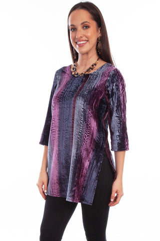 Scully Womens Vibrant Velvet Plum Nylon Viscose 3/4 Sleeve S/S Tunic