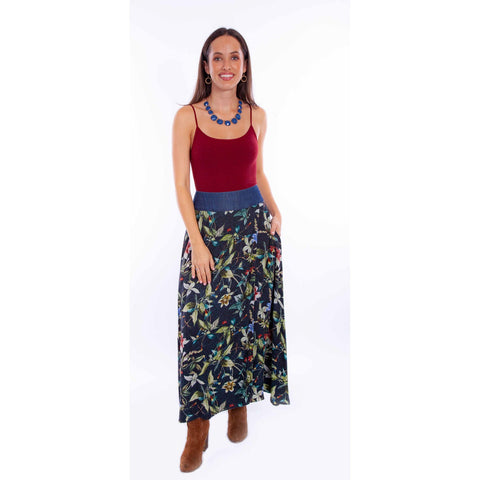 Scully Womens Tropical Floral Wrap Black 100% Rayon Skirt