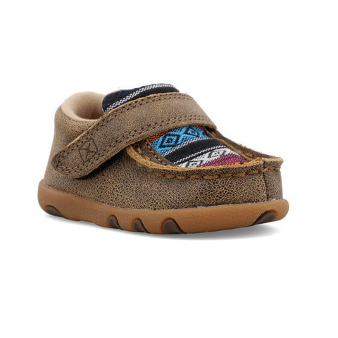 Twisted X Infant Unisex Driving Moc Bomber/Multi Serape Leather Slip-On Shoes