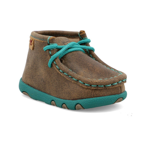 Twisted X Infant Unisex Driving Moc Bomber/Turquoise Leather Chukka Boots