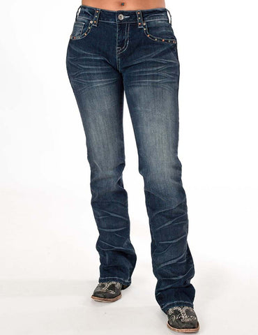 Cowgirl Tuff Womens Fly Free Dark Wash Cotton Blend Jeans